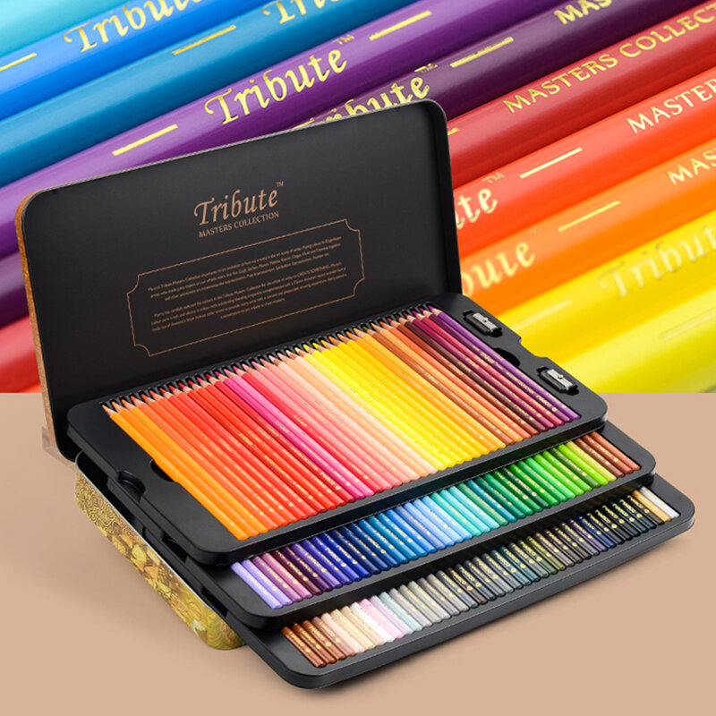 Marco-Juego de lápices de colores al óleo para dibujo artístico profesional, caja de lata para lápices de colores, suministros de Arte Artístico, 120