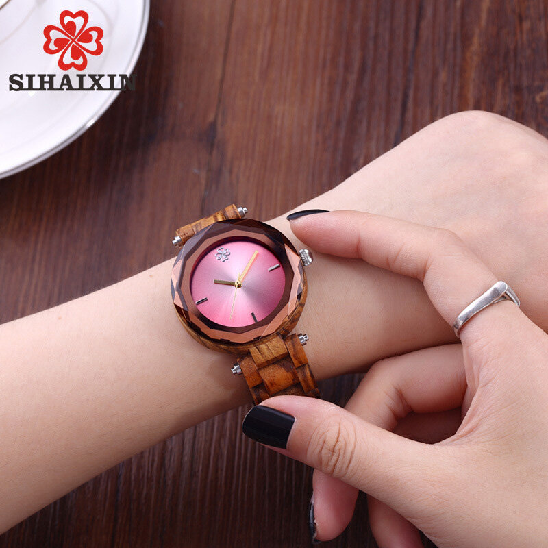 Montre en bois de genève pour femmes, petite montre-bracelet de luxe à Quartz, mode géométrique, bleu rose, 2019