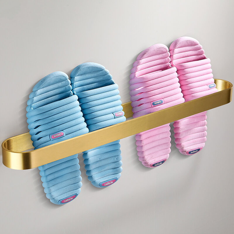 Punch-free Nordic Bathroom Slippers Rack Wall-mounted Shoe Rack Brushed Gold Toilet Rack Toilet Metal Storage Shelf Aluminum