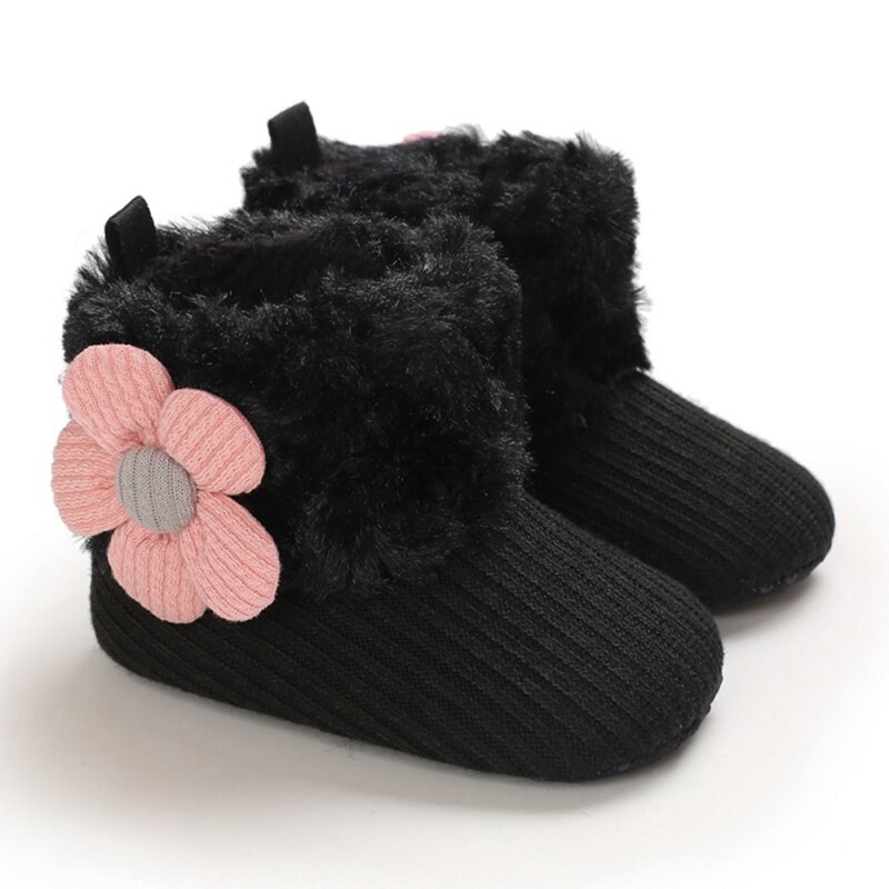 Newborn Baby Boots Boy Girl Flower Winter Warm Snow Boots Cotton Knitted Casual Non-slip Soft Soled First Walking Shoes 0-18M