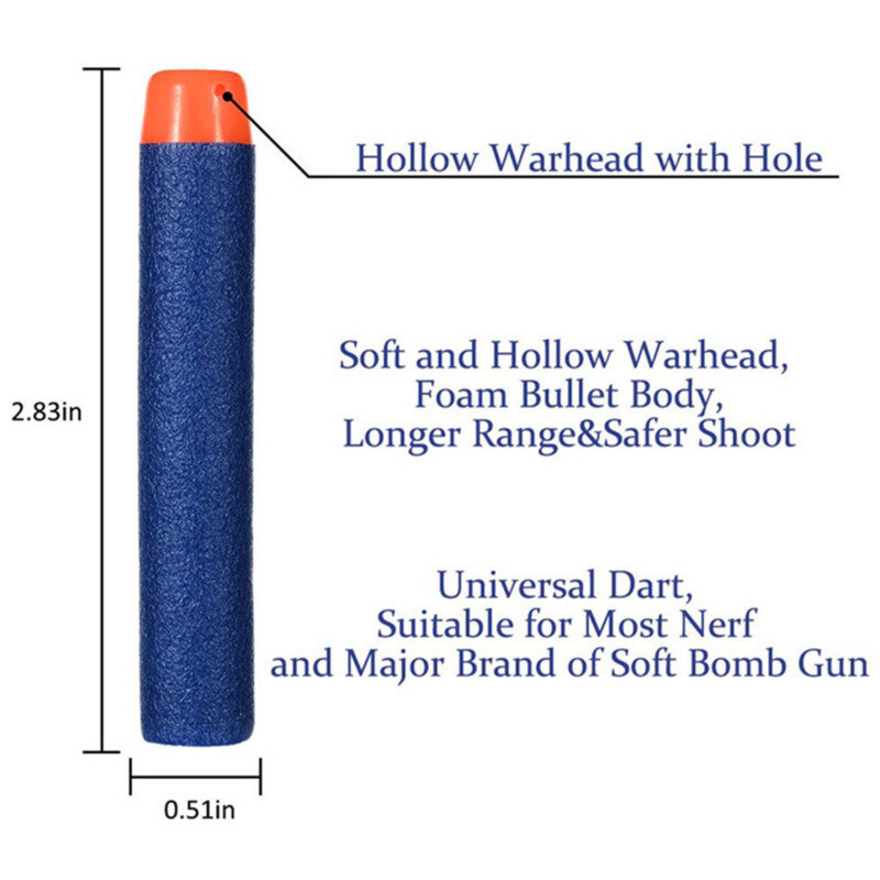 Balles bleues à tête creuse 7.2cm pour Nerf, recharge de fléchettes, jouet pistolet pour série Nerf blaster, cadeau de noël pour enfants
