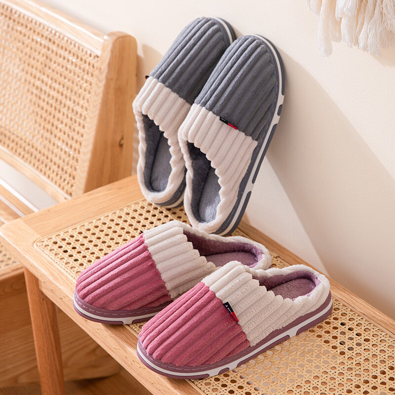 Pantofole calde da interno invernali peluche per uso domestico scivoli di giunzione in cotone morbido scarpe da pavimento antiscivolo pantofole da casa donna per camera da letto