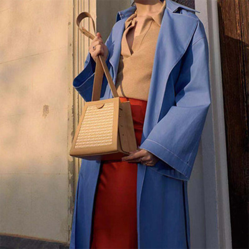 Moda tkane torebki damskie Rattan torba na ramię kobieta torby słomiane czeski wiadro torby z bawełny dla kobiet letnia torba na plażę