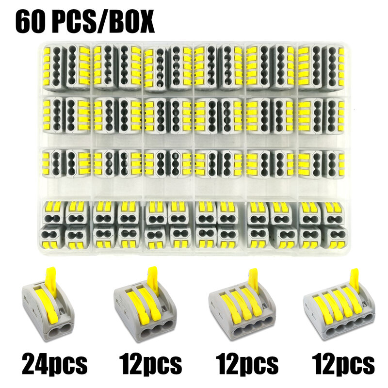 60PCS/BOX 222-212-215 Electrical Wiring Terminals Household Wire Connectors Fast Terminals For Connection Of Wires color Pin-212