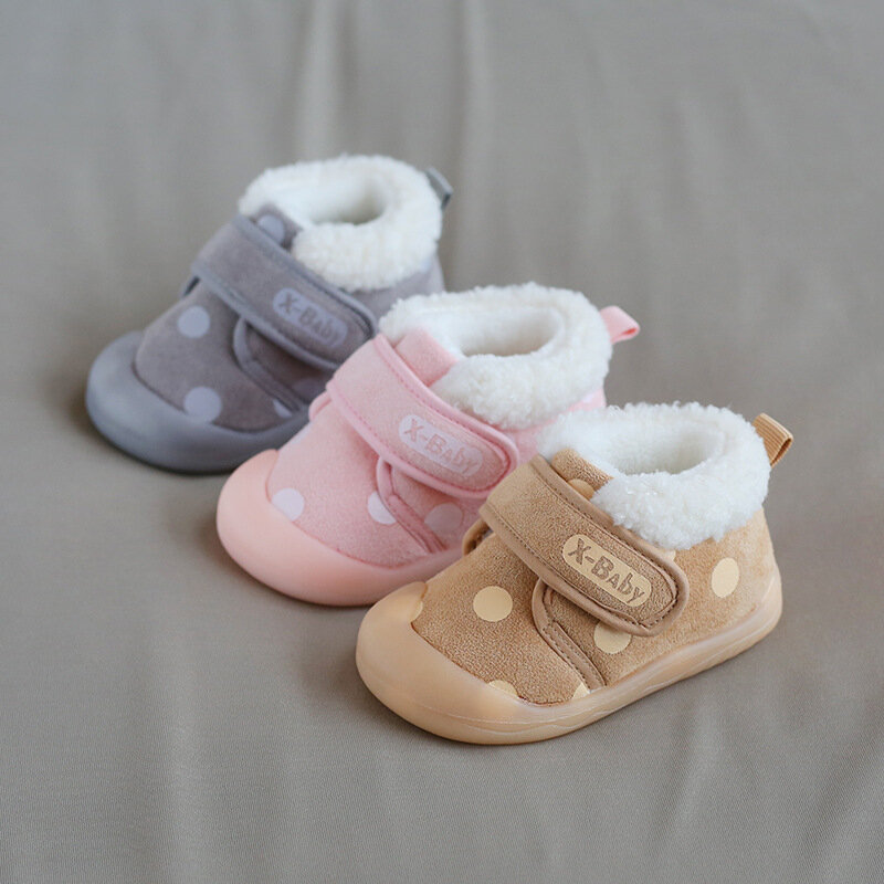 2020 Winter Pluche Baby Meisje Jongen Peuter Schoenen Baby Casual Wandelaars Schoenen Zachte Bodem Comfortabele Kid Sneakers Print Punt Schoenen