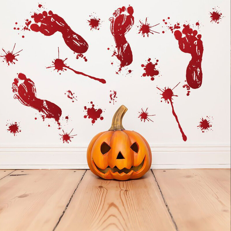 Kinh Hoàng Halloween Đẫm Máu Handprint Dấu Chân Dán Tường Cửa Sổ Cửa Tầng Decal Dán Tường Halloween Trang Trí