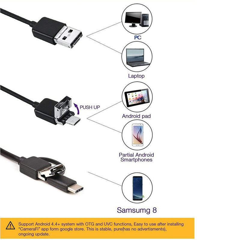 Mini cámara endoscópica USB, 7mm, 2m, 1m, 1,5 m, Cable duro Flexible, cámara de inspección por boroscopio de serpiente para teléfono inteligente Android y PC