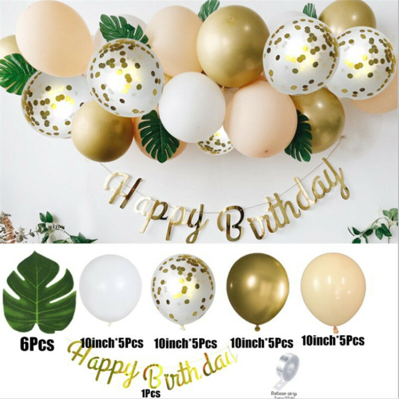 Pink/blue Happy Birthday Balloon Chain Retro Green Garland Metallic Gold Balloons for Home Party Wedding Decorations Supplies