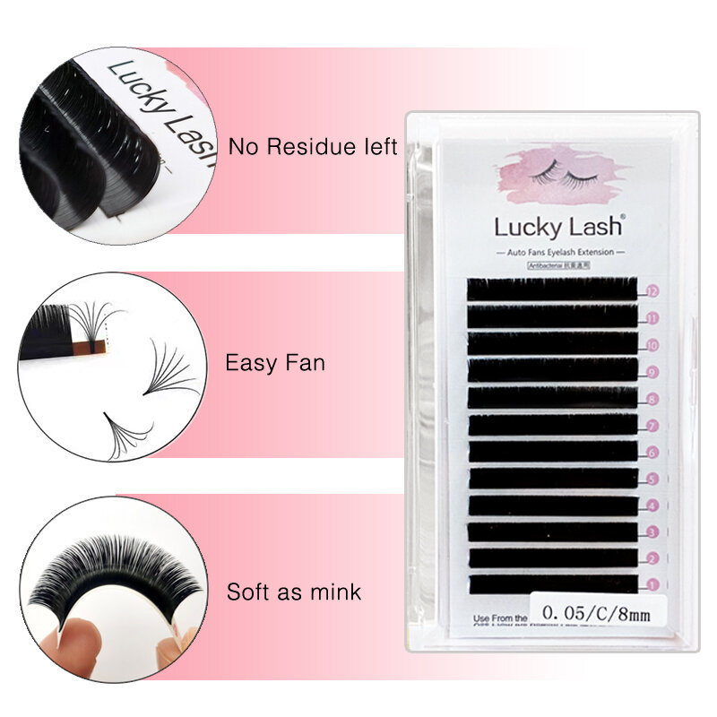 Lucky Lash Auto-Fans Eyelash Extension,Easy Fan Lashes Volume Eyelash Extension Premium Natural Individual Lashes Mink Eyelash