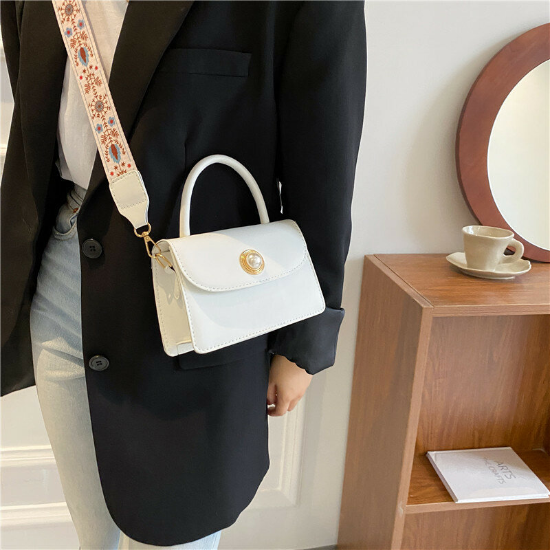 Женская модная сумка с жемчугом, простая повседневная сумка через плечо с широким ремешком для свиданий, сумка-мессенджер на одно плечо для ...