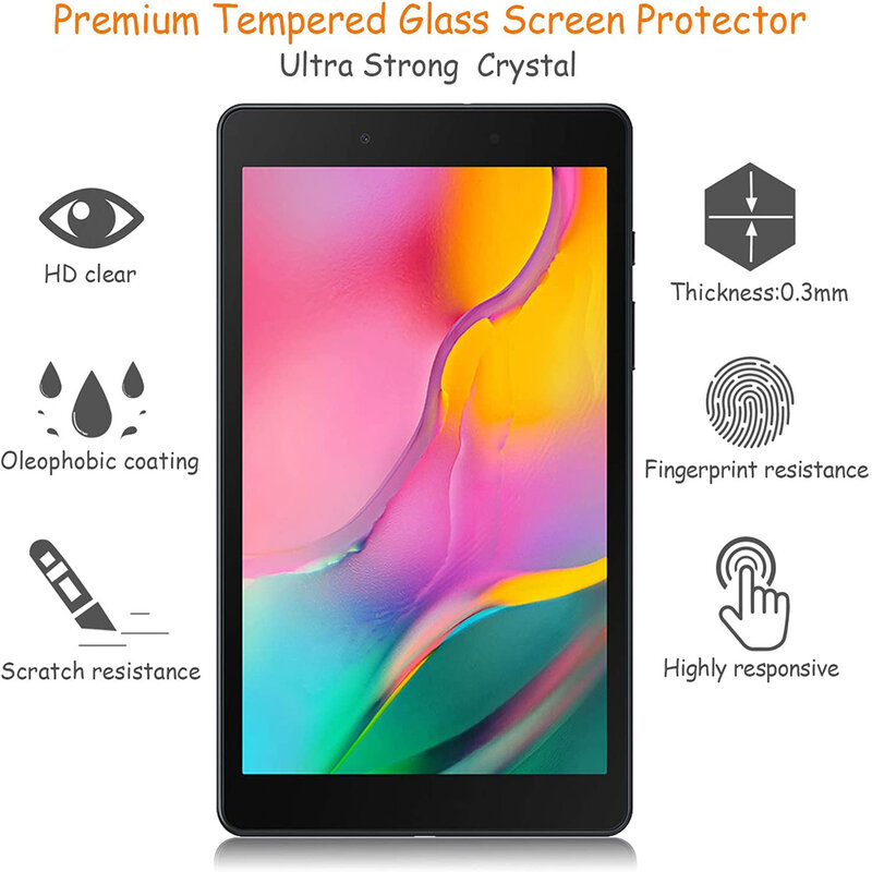 2 Pcs 9H Tempered Glass for Samsung Galaxy Tab A 8.0 2019 T290 T295 Screen Protector SM-T290 SM-T295 8.0 Inch Protective Film