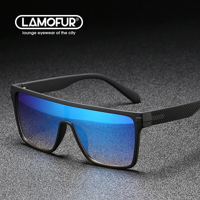 LAMOFUR – lunettes de soleil carrées Vintage pour hommes, marque célèbre, une lentille, mode, personnalité, conduite, 32090