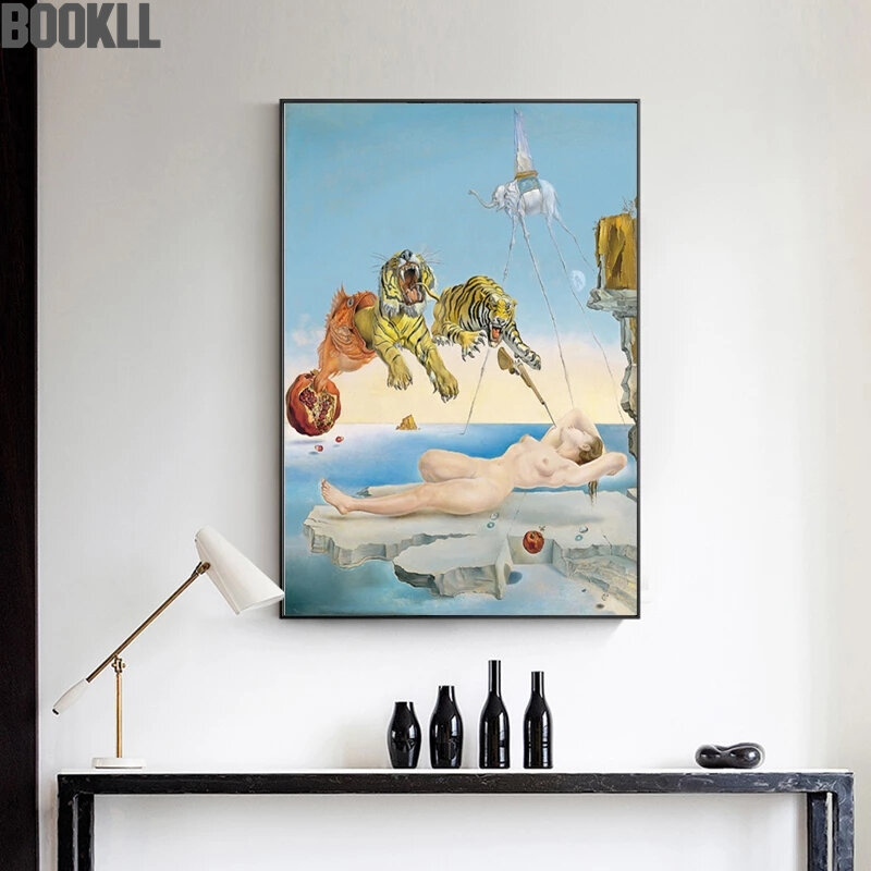 Modern Salvador Dali Tiger donna nuda tela pittura poster astratti e stampa immagine da parete per soggiorno Cuadros Decor
