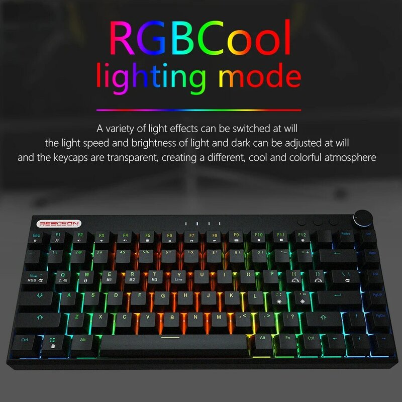 Игровая механическая клавиатура Outemu с RGB-подсветкой, 84 клавиши, переключатель горячей замены Bluetooth/2,4 ГГц, беспроводная прозрачная клавиатур...