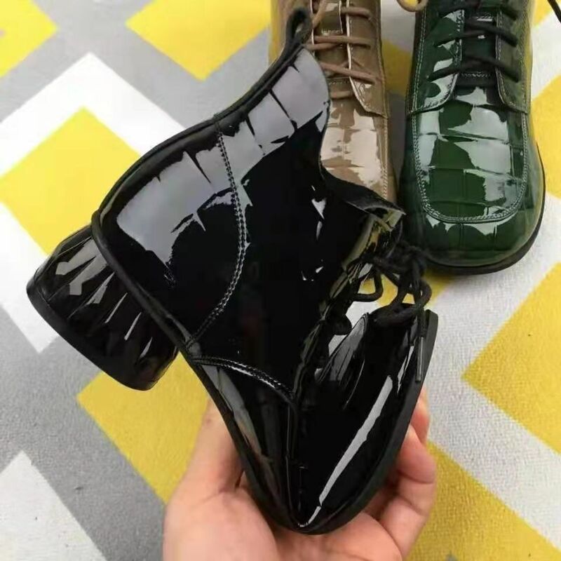 Женские ботинки из натуральной кожи, на плоской подошве, с круглым носком, со шнуровкой и молнией, ботильоны на платформе, разные цвета, 2021