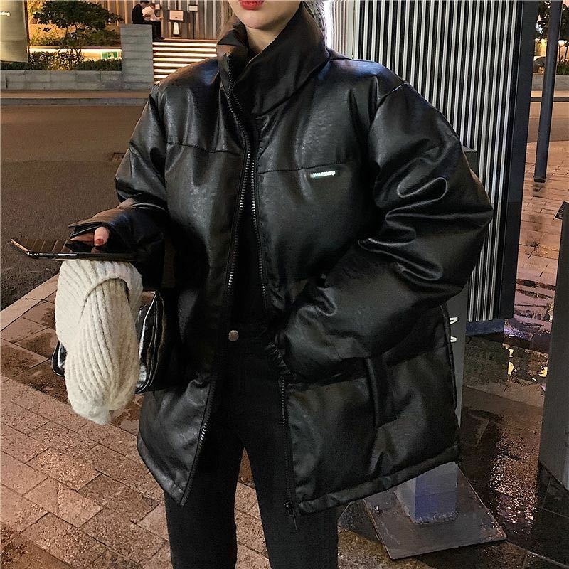 2020 nova padaria de inverno roupas soltas preto plutônio couro algodão acolchoado jaqueta feminina versão coreana ins grande para baixo