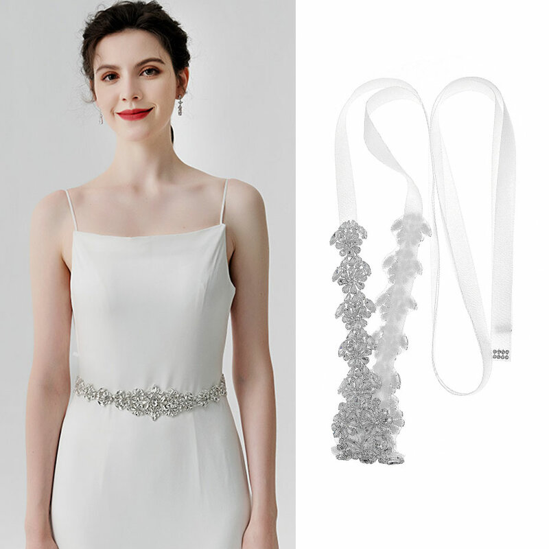 Efily Aksesori Gaun Sabuk Pernikahan Berlian Imitasi Mewah Sabuk Selempang Pengantin Kristal untuk Hadiah Pengiring Pengantin Wanita Pita Warna Perak
