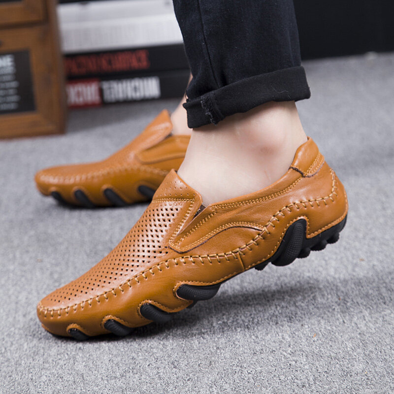 Sepatu Kasual Pria Baru Musim Panas 2021 Sepatu Pantofel Kulit Asli Merek Mewah Sepatu Pria Fashion Sepatu Berkendara Selip Ukuran Besar