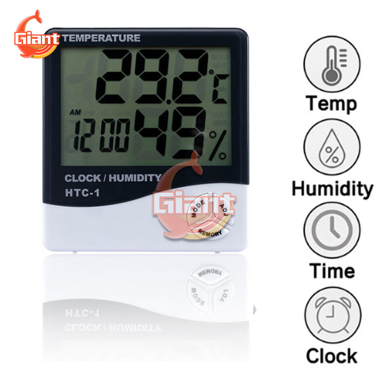 Medidor de humedad y temperatura Digital LCD, higrómetro, termómetro con memoria, estación meteorológica con reloj, para interior y exterior del hogar, HTC-1