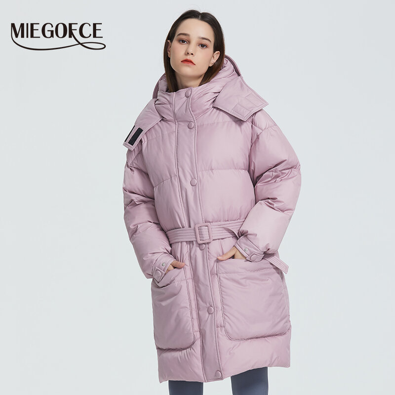 MIEGOFCE 2021 새로운 디자인 겨울 코트 여성 파카는 패치 포켓으로 느슨한 컷을 절연 캐주얼 루스 자켓 스탠드 칼라 후드