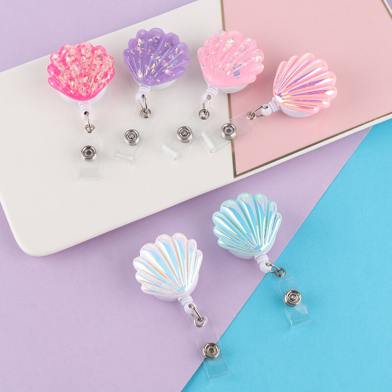 Cute Shell Name ID Card Clip Resin Nurse Badge Reel Holder Retractable Fixed Chest Card For School Office Supply