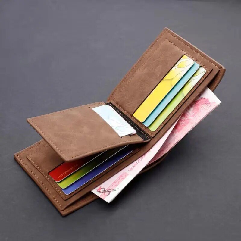 Portafoglio da uomo portafoglio multi Card corto multifunzione con cerniera portafoglio orizzontale portafoglio retrò in pelle smerigliata semplice