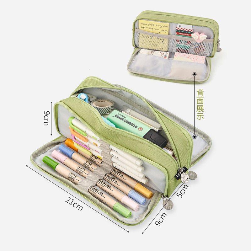 Large Capacity Pencil Case Double Side Macaron Color Canvas Pen Bag Pencil Pouch Stationery for Junior High School Students