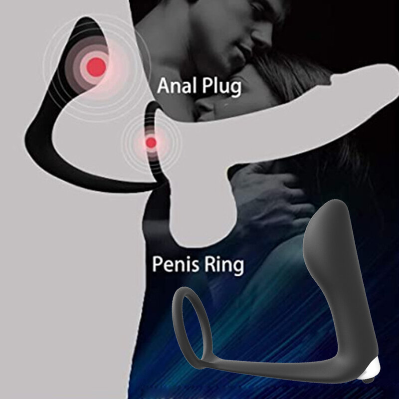 EXVOID Delay Ejaculation Silicone Bullet Vibrator Anal Plug with Penis Ring Cockrings Butt Plug For Men Male Prostate Massager