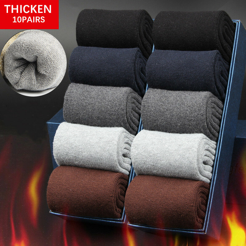 Calcetines de algodón cómodos para hombre, medias de tubo medio, transpirables, para la nieve, negocios, 10 pares/lote