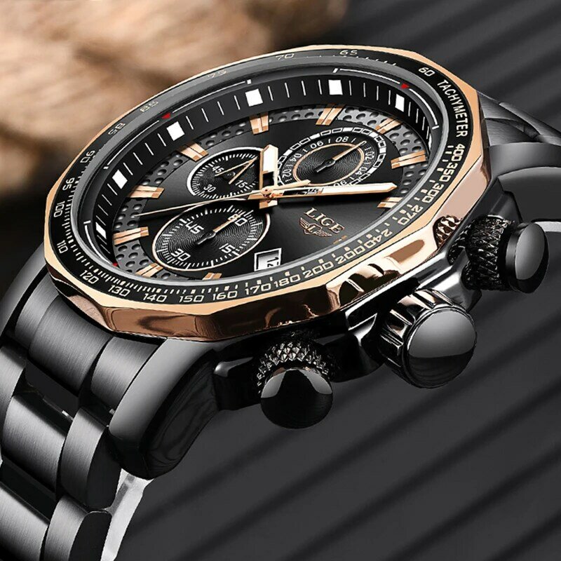 LIGE 2021ใหม่ Mens นาฬิกาแบรนด์แฟชั่นกันน้ำนาฬิกาควอตซ์ Casual กีฬาวันที่นาฬิกาข้อมือ Reloj Hombre