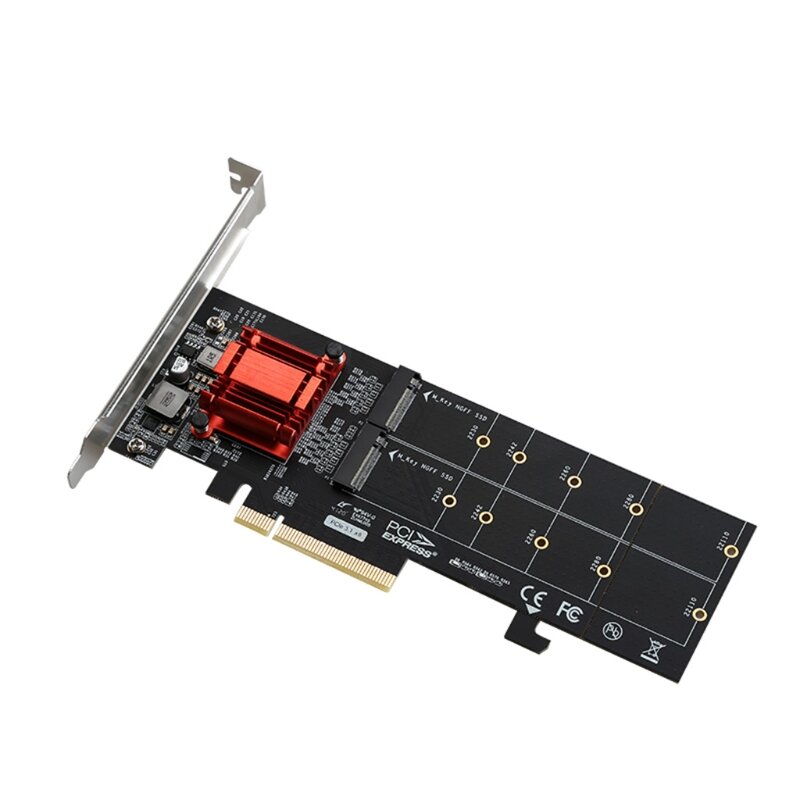 بطاقة توسيع مهايئ M.2 SSD من PCIe 3.1x8 ASM1812 إلى 2 منفذ وبطاقة توسيع مزدوجة من M-key إلى محول Pci-e لـ NVME 2230-22110 SSD