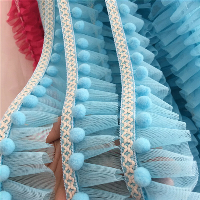 Tecido de renda 1m tule plissado, azul e branco, 5cm, 9cm, guarnição, bola macia, laço, costura, guipura, artesanato, fontes, rendas cor de rosa, k16