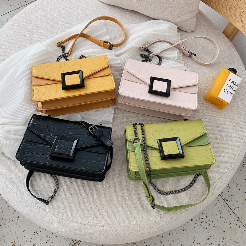 Stein Muster PU Leder Umhängetaschen für Frauen 2021 Kleine Schulter Einfache Tasche Weibliche Luxus Kette Handtaschen und Geldbörsen