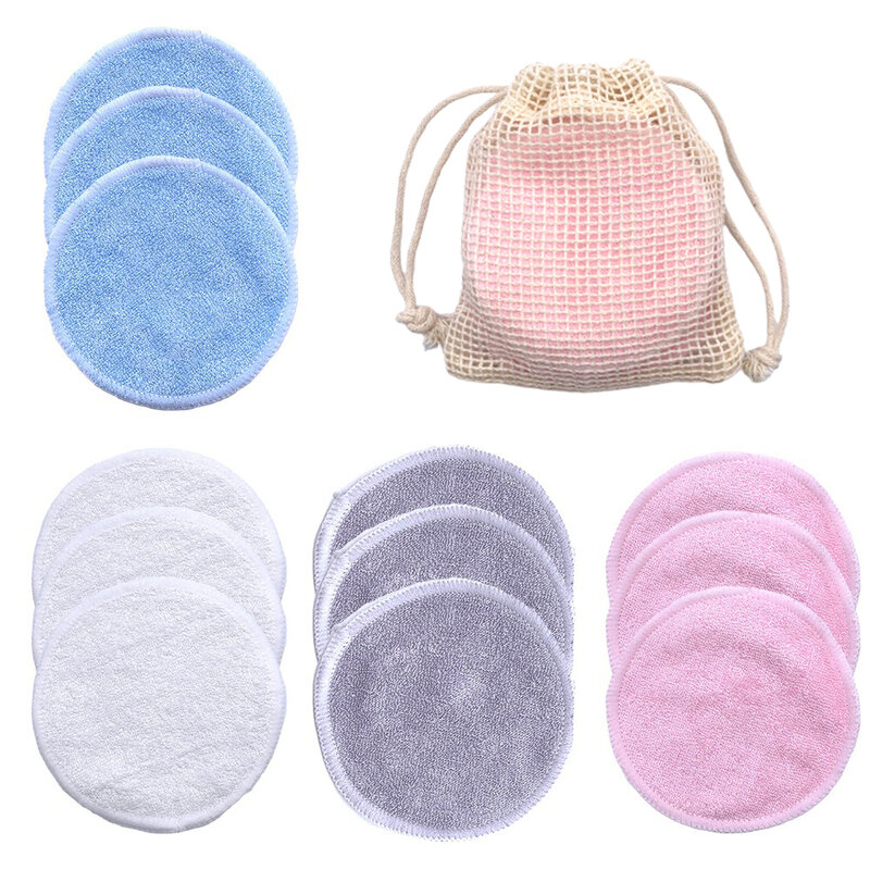 Подушечки для снятия макияжа 10 шт., многоразовые моющиеся ватные диски из бамбукового волокна, очищающие Подушечка для лица для макияжа