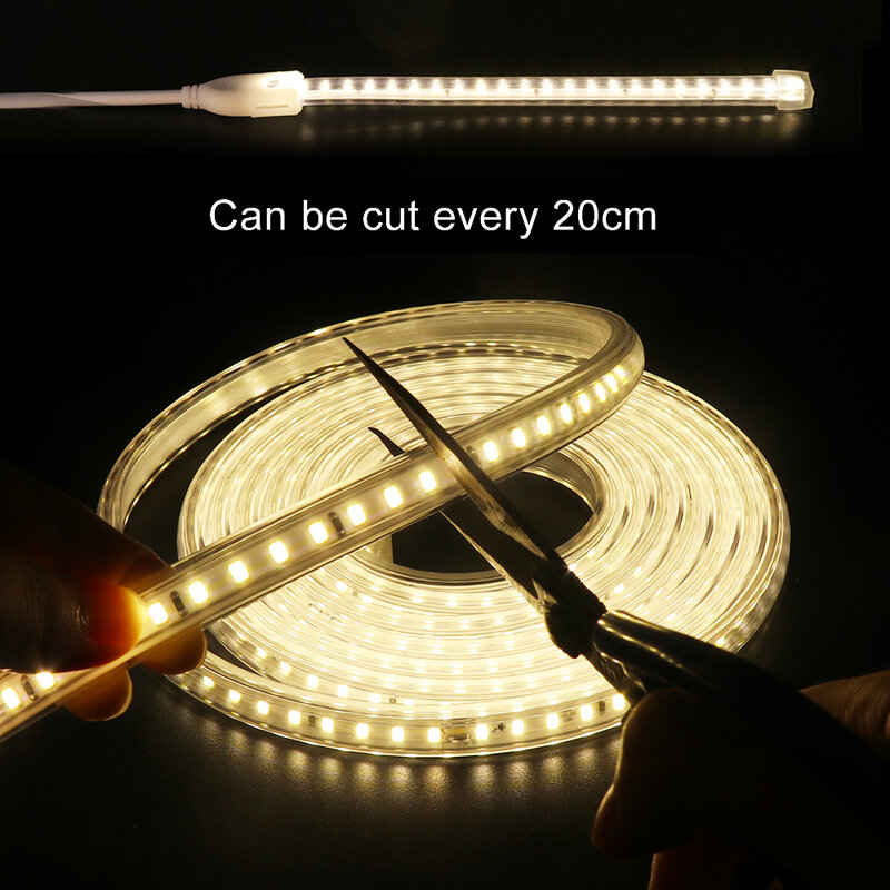 20CM Cuttable LED Strip Lights 2835 SMD 120Leds/m Flexible Tape Ribbon 220V Waterproof Rope Light Stripe No Lead Diode Tape EU