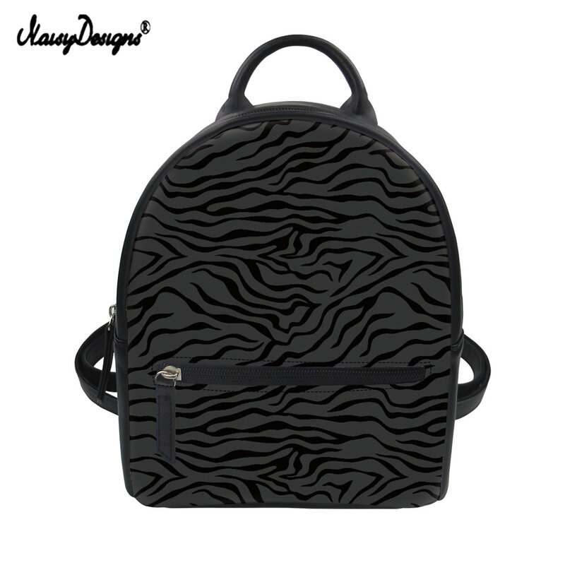 NOISYDESIGNS-mochila con estampado de cebra negra para mujer, bolso de hombro doble de cuero, informal, colorido, PU