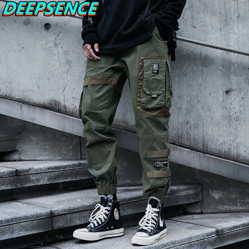 Мужские повседневные брюки-карго, в стиле хип-хоп, с карманами, на шнурке, свободного кроя, уличная одежда, эластичные штаны для ног