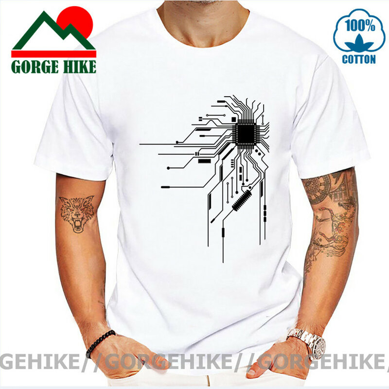 Computer IC Chip Engineers Developer New T Shirt Print Image Cotton Tops T-Shirts Men Integrated Circuit Board High Quality Tees