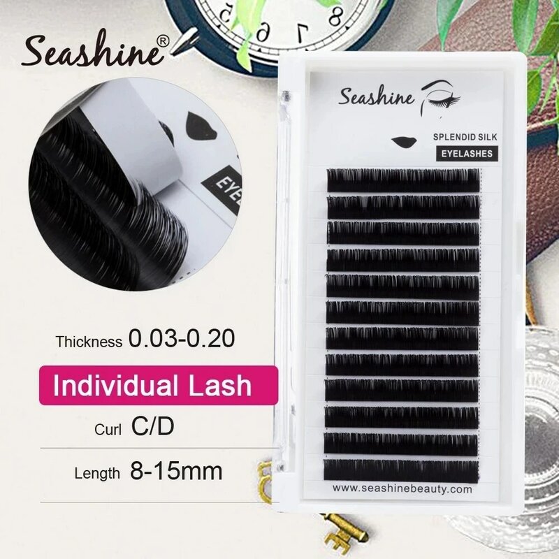 Seashine-Extensión de pestañas individuales, pestañas postizas de visón falso para maquillaje, hechas a mano, naturales, 0,03mm