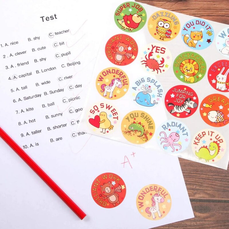 500pcs/roll Reward Stickers for Students Teachers Encouragement Sticker for Kids Motivational Stickers with Cute Animals