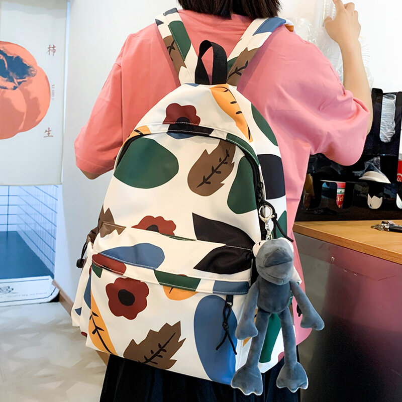 2021 nuovo zaino da donna in Nylon impermeabile con Design alla moda portachiavi borsa da scuola per adolescenti zaini per studenti zaino fantasia