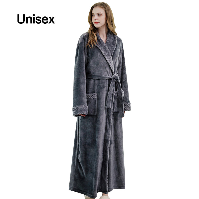 Home Soft Tie Closure Comfortable With Pocket Ankle Long Sleeve Couples Full Length Bath Robe Fashion Thickened Autumn Winter