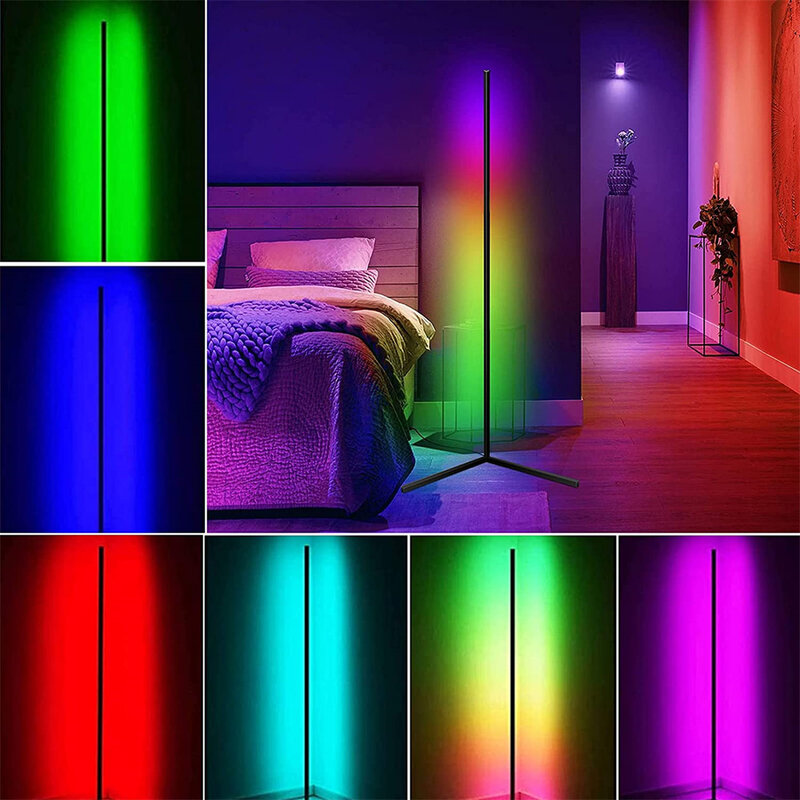 LED 코너 플로어 램프 RGB 밝기 조절 조명 앱 원격 제어 스마트 1.5M 주변 야간 조명 거실 스트림 침실 파티