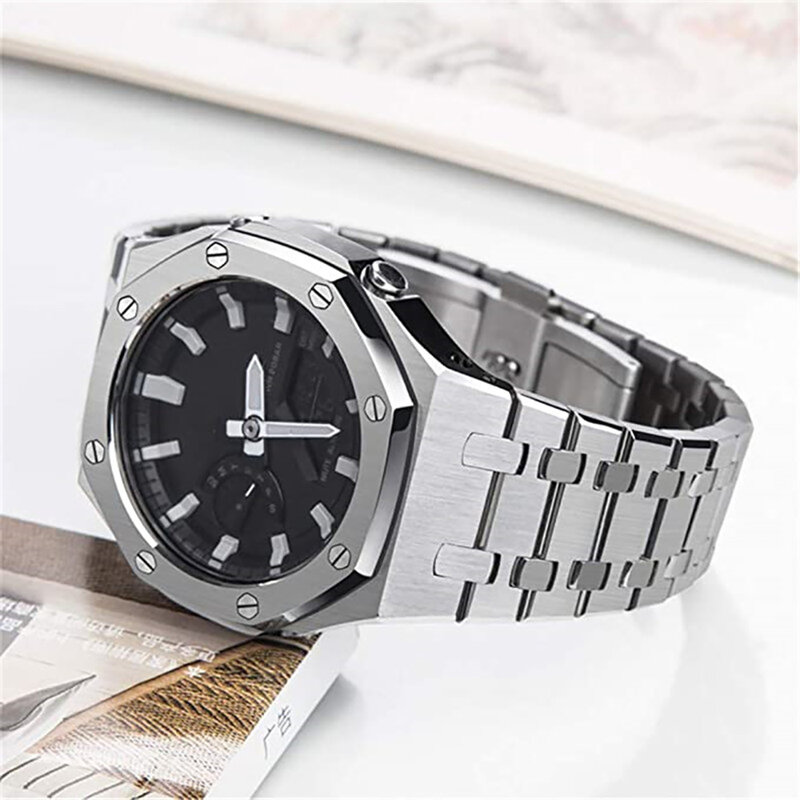 Bracelet de montre en acier inoxydable 316 pour hommes, argent, Bracelet de rechange en métal pour chaîne de montre Casio