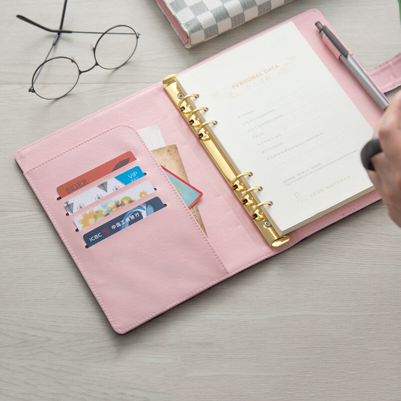 Cuaderno A5 de hoja suelta, cubierta de cuero de grado alto, cuadrícula, cuaderno y diario, agenda, Funda de cuero