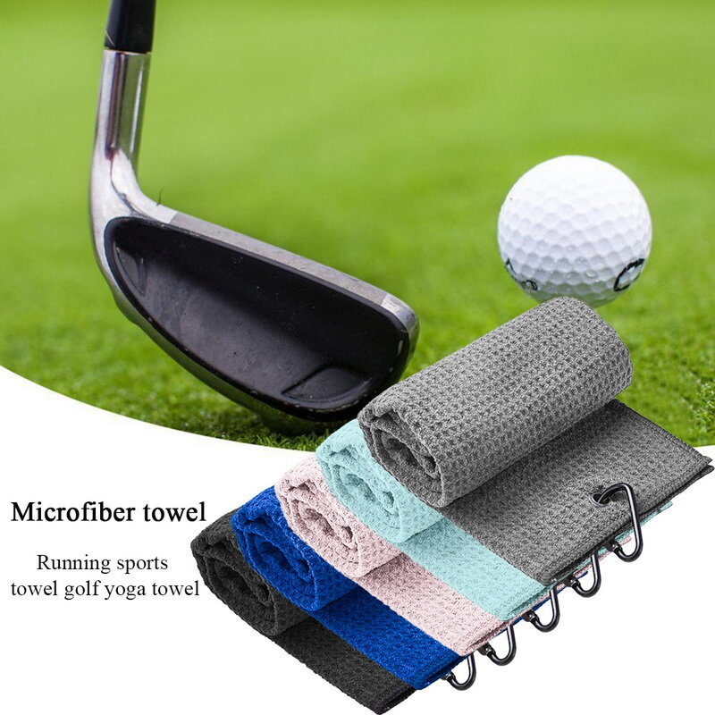 Toalha de golfe padrão de waffle algodão com mosquetão de limpeza toalhas de microfibra gancho limpador bolas de golfe
