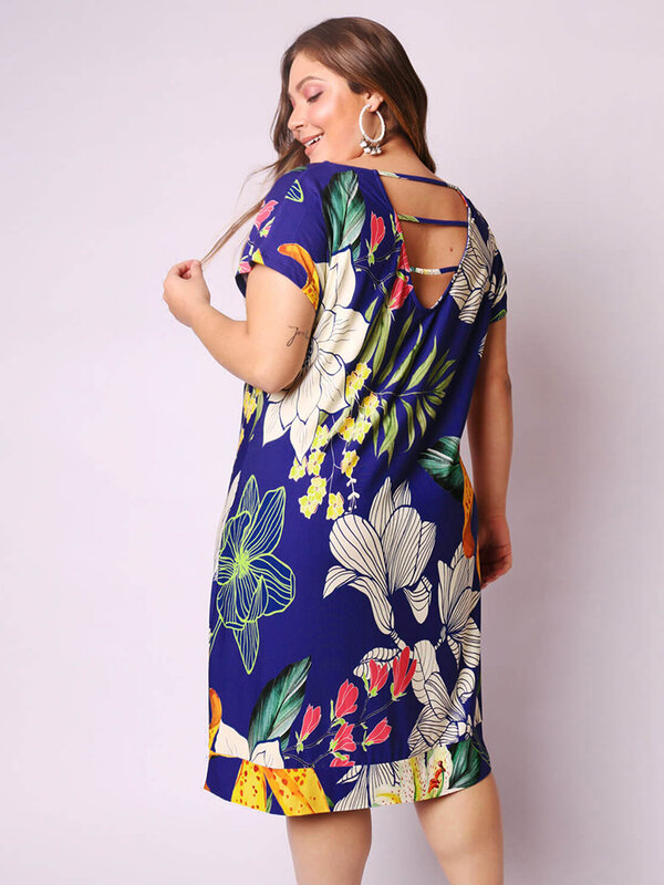 Vestido Midi de verano con estampado Floral para mujer, traje informal de manga corta con tirantes, talla grande 5XL, 2022