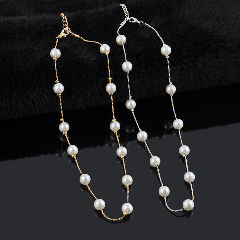 Colliers romantiques en fausses perles pour femmes, chaîne de clavicule couleur or argent, bijoux de cou à la mode, cadeau doux pour ami de mariage