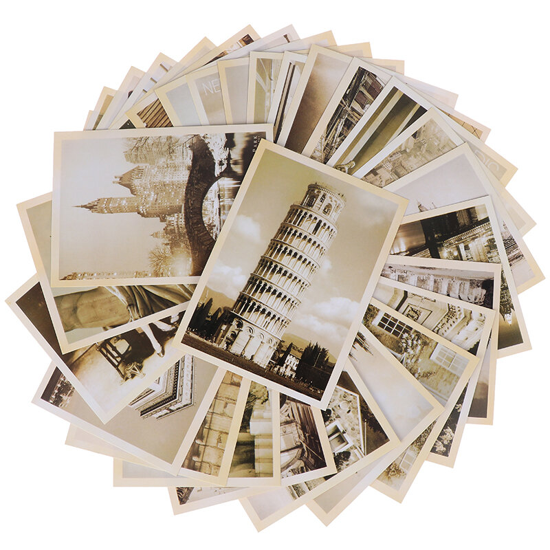 Ensemble de cartes postales à mémoire de Style Vintage, classique, célèbre bâtiment européen, cartes de vœux, cadeaux de noël, 32 pièces