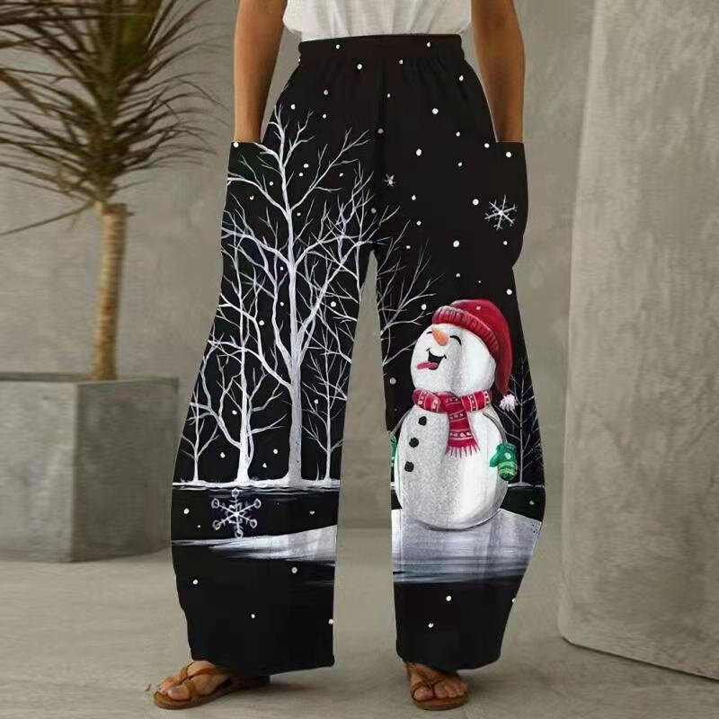 คริสต์มาสธีม Gnomes พิมพ์ Vintage กางเกงหลวมๆพร้อมกระเป๋าสำหรับผู้หญิงผู้ชาย H9